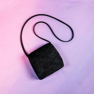 Vintage Nine West Black Embroidered Mini Shoulder Bag Prom Dark Romantic Gothic